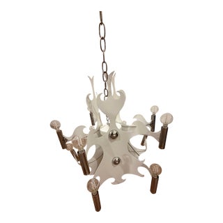 Vintage Italian Chrome & White Sculptural Chandelier For Sale