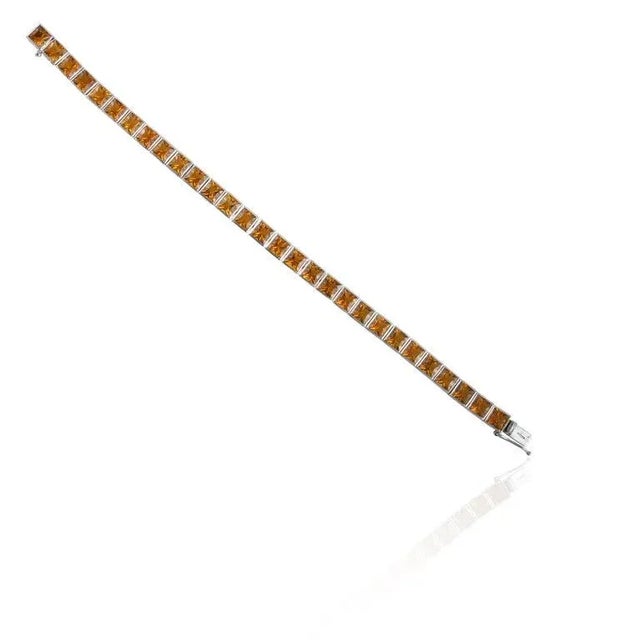 Orange 16.03 Ctw Square Cut Citrine Tennis Bracelet Made in Solid 14k White Gold For Sale - Image 8 of 10