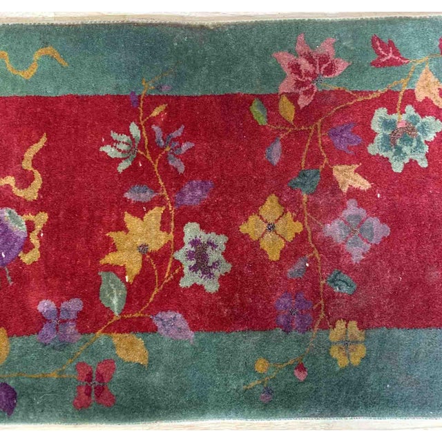 1920s Handmade Antique Art Deco Chinese Rug 2.2' X 4.1' For Sale - Image 4 of 7
