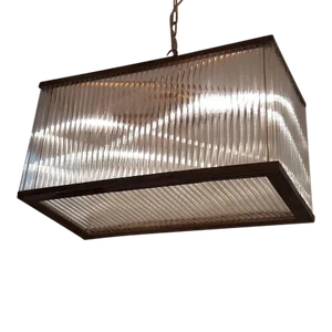 Vintage Art Deco Rod Ship Chandelier Fixture in Brass & Glass