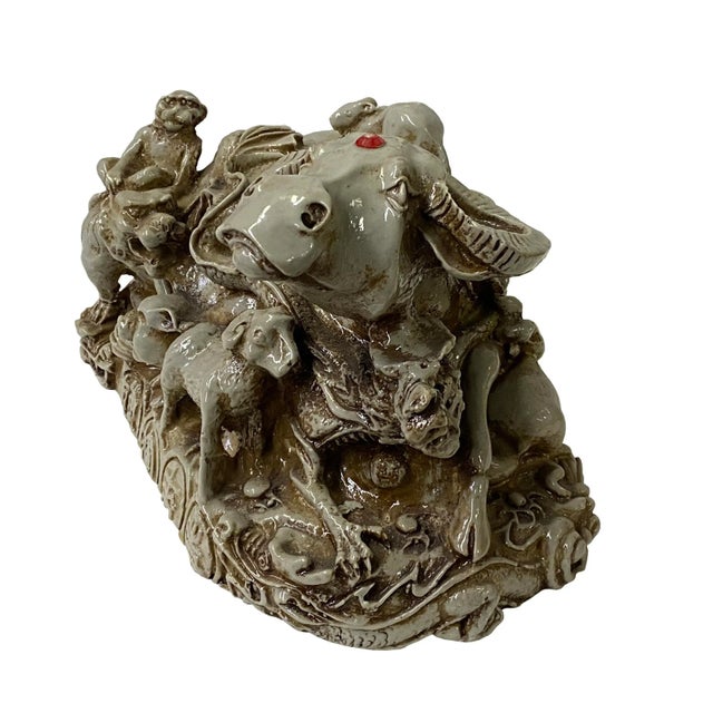 Chinese Resin Zodiac Animals Wealth Gather Fengshui Ox Statue For Sale - Image 4 of 6