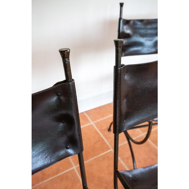 Vintage Dining Chairs in Leather and Wrought Iron, 1970s, Set of 4 For Sale - Image 12 of 18