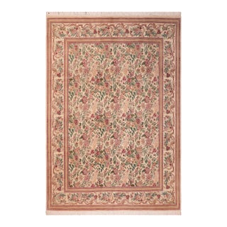 Floral 1990's Pak-Persian Beige/Gold Wool Rug - 7'11'' X 10'4'' For Sale