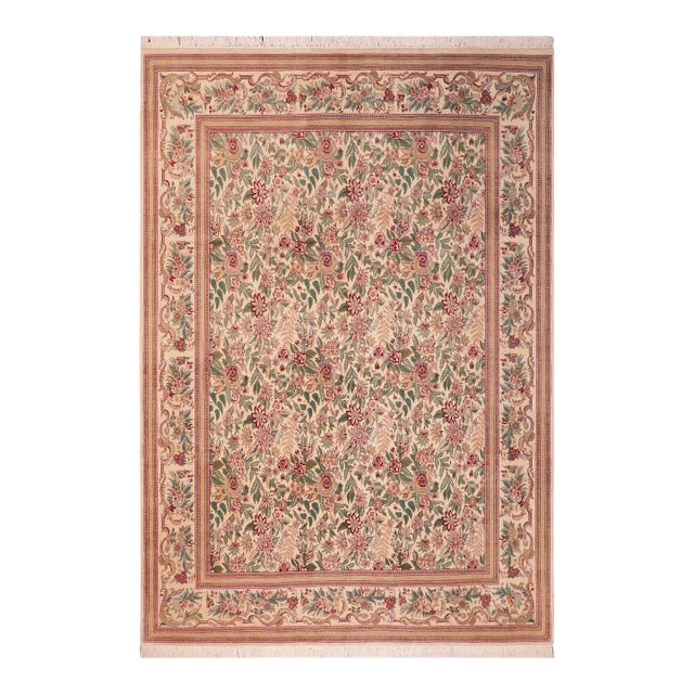 Floral 1990's Pak-Persian Beige/Gold Wool Rug - 7'11'' X 10'4'' For Sale