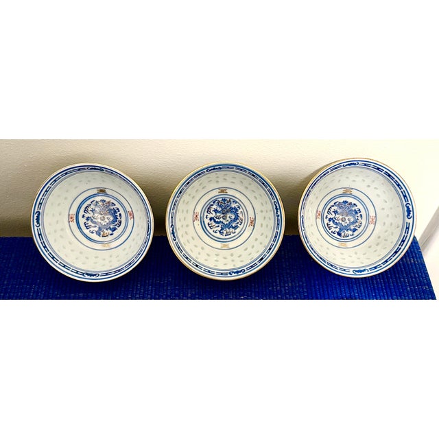 Blue Vintage Chinese Rice Grain Bowls — Set of 6 For Sale - Image 8 of 12