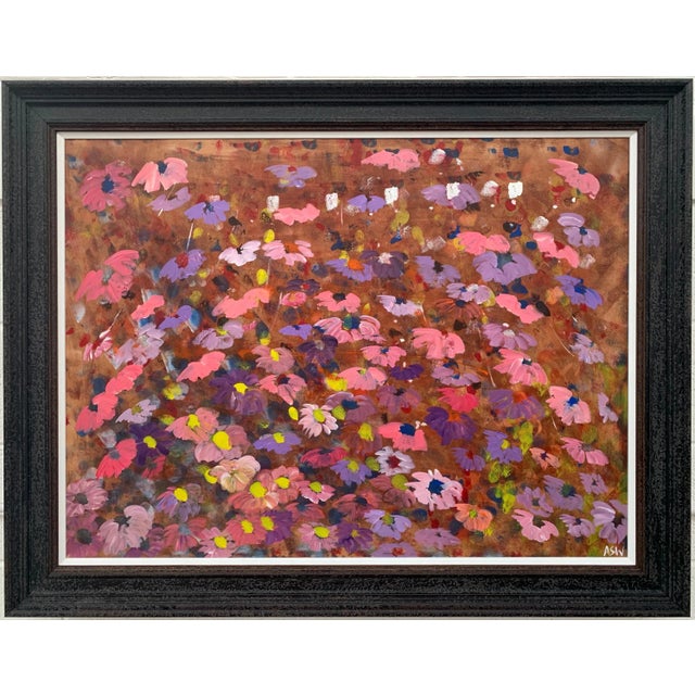 Copper Abstract Pink & Purple Flowers Interior Design - Unique Original Art by British Contemporary Artist, 2001 For Sale - Image 8 of 13