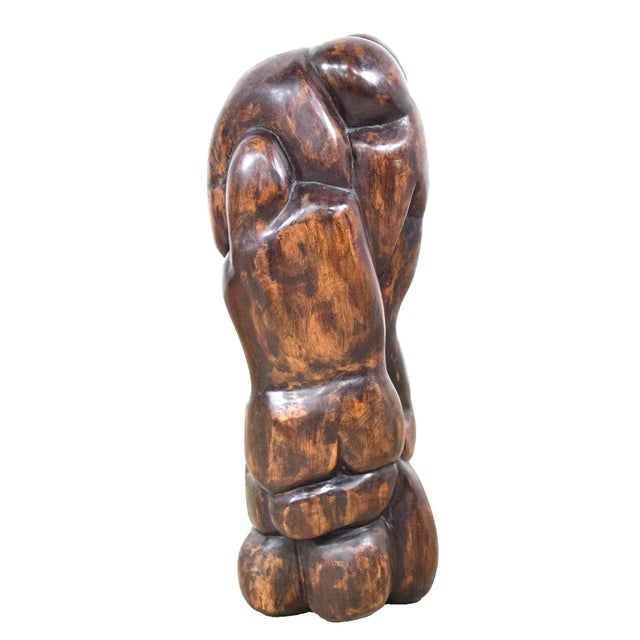1950s Ben Goodkin Carved Wood Abstract Figurative Sculpture,signed. Large For Sale - Image 4 of 7