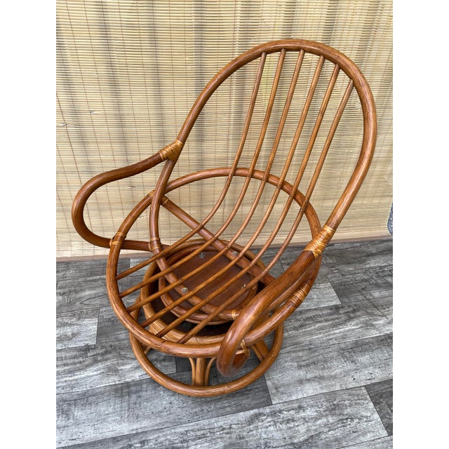 Rattan Swivel Lounge Chair in the Paul Frankl's Style. Circa 1970s For Sale In Miami - Image 6 of 12