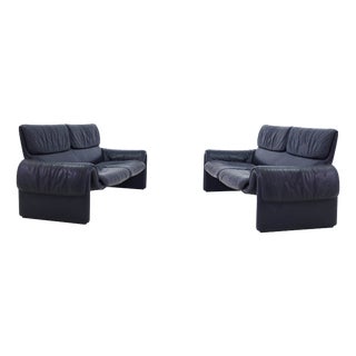 Two-Seather Sofa in Dark Blue Leather from de Sede, Switzerland, 1983, Set of 2 For Sale