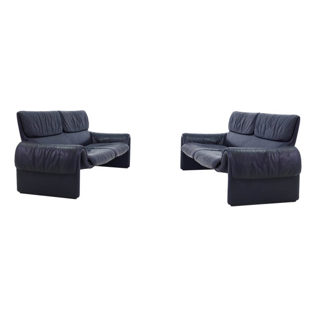 Two-Seather Sofa in Dark Blue Leather from de Sede, Switzerland, 1983, Set of 2 For Sale
