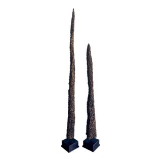 Vintage Coastal Oyster Worn Cedar Poles on Black Bases, Pair For Sale