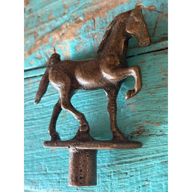 Rustic Vintage Solid Brass Prancing Horse Water Faucet Handle and Valve Spigot Manufacturer Hallmark Stamp For Sale - Image 3 of 9