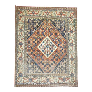 Early 20th Century Traditional Orange Blue Color Persian Open Medallion Room Size Rug - 8'6" x 10'11" For Sale