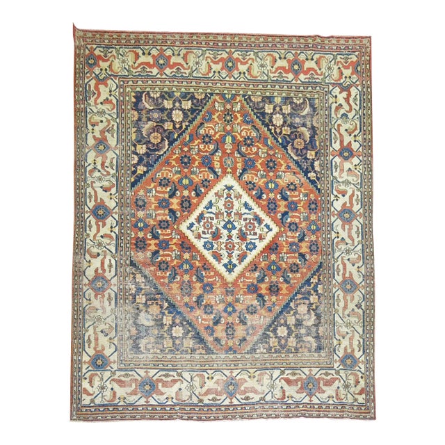 Early 20th Century Traditional Orange Blue Color Persian Open Medallion Room Size Rug - 8'6" x 10'11" For Sale