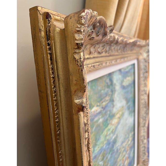 1980s Signed Oil Painting, Style of Monet's Water Lilies With Gold Ornate Frame For Sale - Image 9 of 18