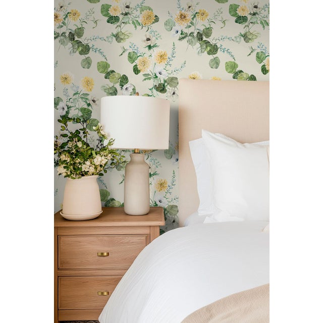 Traditional Chirp Society Floral Grasscloth Wallpaper by House Party | Secret Garden Green | 6 Yards For Sale - Image 3 of 9
