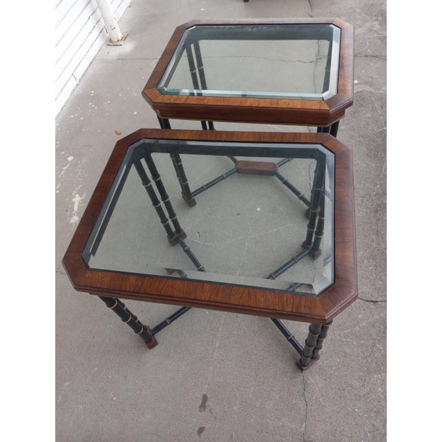 Late 20th Century Pair of John Widdicomb Faux Bamboo End Tables For Sale - Image 5 of 5