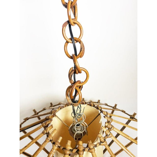 Wood Rattan Pendant Light, France, 1960s For Sale - Image 7 of 8