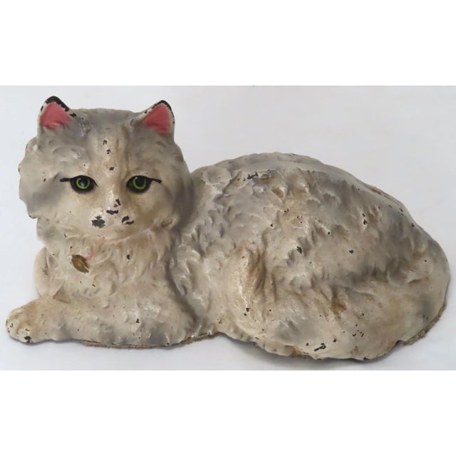 Vintage Signed Hubley Manufacturing Co. Model 335 Reclining Persian House Cat Cast Iron Doorstop For Sale - Image 13 of 13