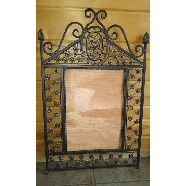 Late 20th Century Vintage Italian Rose Floral Wall Decor Wrought Iron Frame for Mirror/Art For Sale - Image 5 of 7