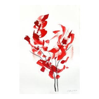 Autumn Tree 6 - Original Expressionist Tree Landscape Ink Painting on French Linen Paper by Bettina Mauel For Sale