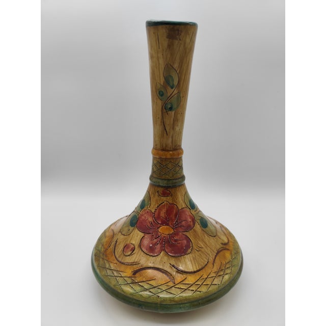 Mid-Century Roman Majolica Carafe with Polychrome Painting, Sgraffito Engravings and Curved Handle, 1950s For Sale - Image 4 of 9