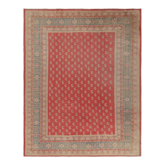 Antique Oushak Rug in Red With Paisley Patterns, From Rug & Kilim For Sale