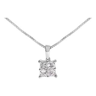 Sterling Silver 1/2 Cttw Princess-Cut Diamond 4 Stone Pendant Necklace For Sale