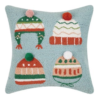 Winter Hats 3D Pom Poms Hook Pillow 16" x 16" For Sale