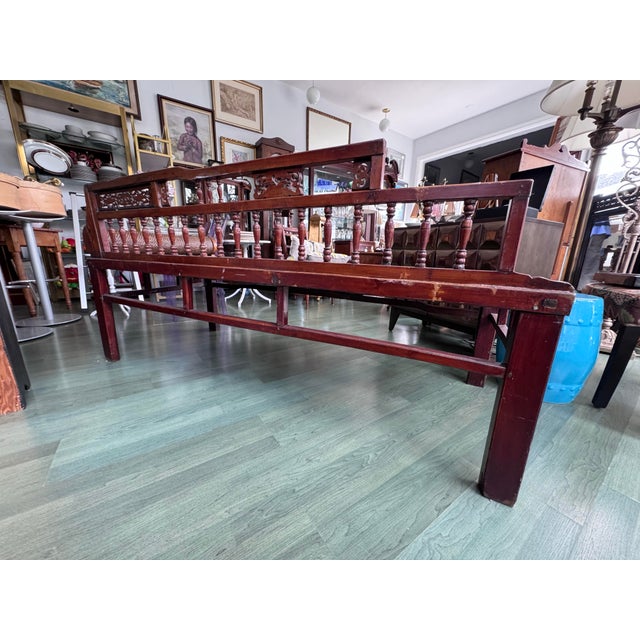 Antique Chinese Elm Daybed With Rattan Seat and Shou Bolster, Late Qing Dynasty For Sale - Image 11 of 12