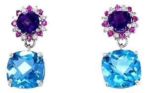 10.87 Carat Natural Amethyst Topaz Sapphire White Gold Drop Earrings - 2 Pieces