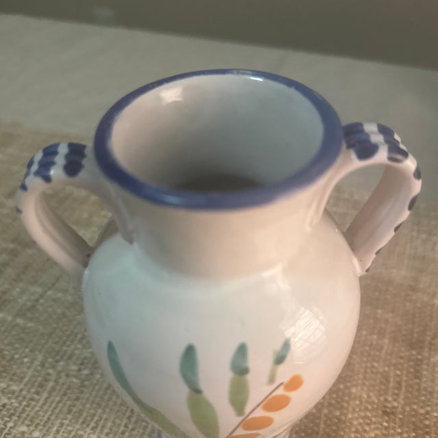 1970s 1970s Italian Pottery Vase Glazed Flower Motif Hand Painted For Sale - Image 5 of 9