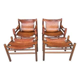 Safari Chair and Ottoman by Arne Norell, 1970, Set of 4 For Sale