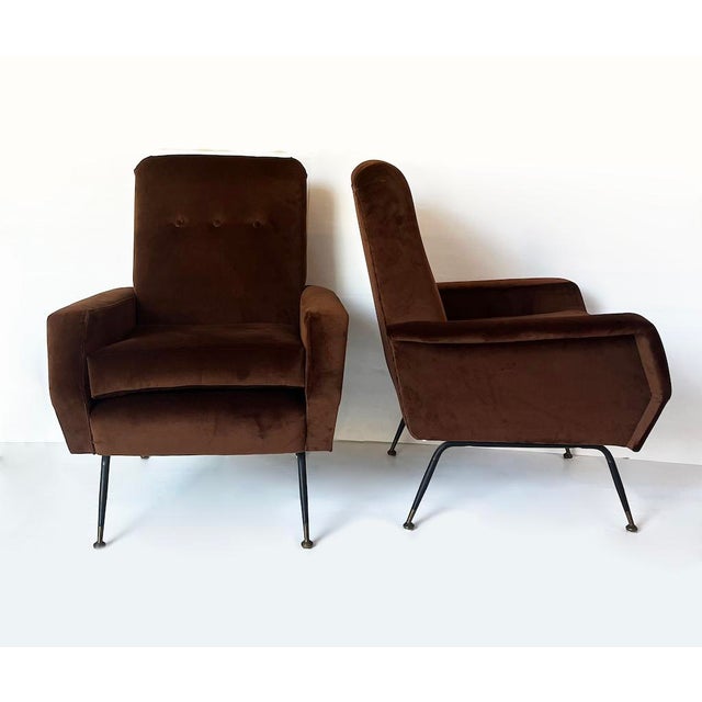 Set of Armchairs in Brown Velvet attributed to Marco Zanuso, 1950s For Sale - Image 3 of 10