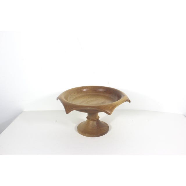 Vintage Hand Turned Maple Wood Pedestal Bowl For Sale - Image 4 of 10