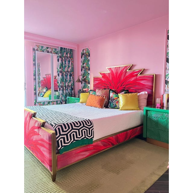 Textile Contemporary Peak & Valley Extra Long Woven Geometric Kelly Green Oversized Throw For Sale - Image 7 of 9