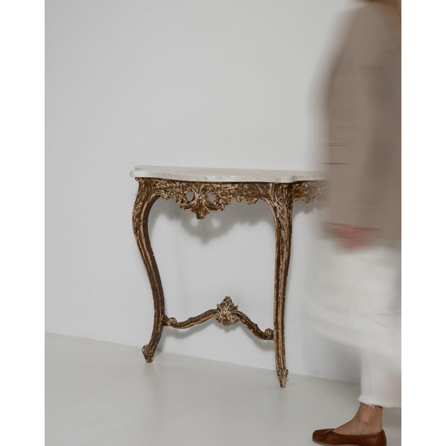 Baroque Patinated Console Table with Marble Top, Antique, France, 19th Century For Sale - Image 4 of 12
