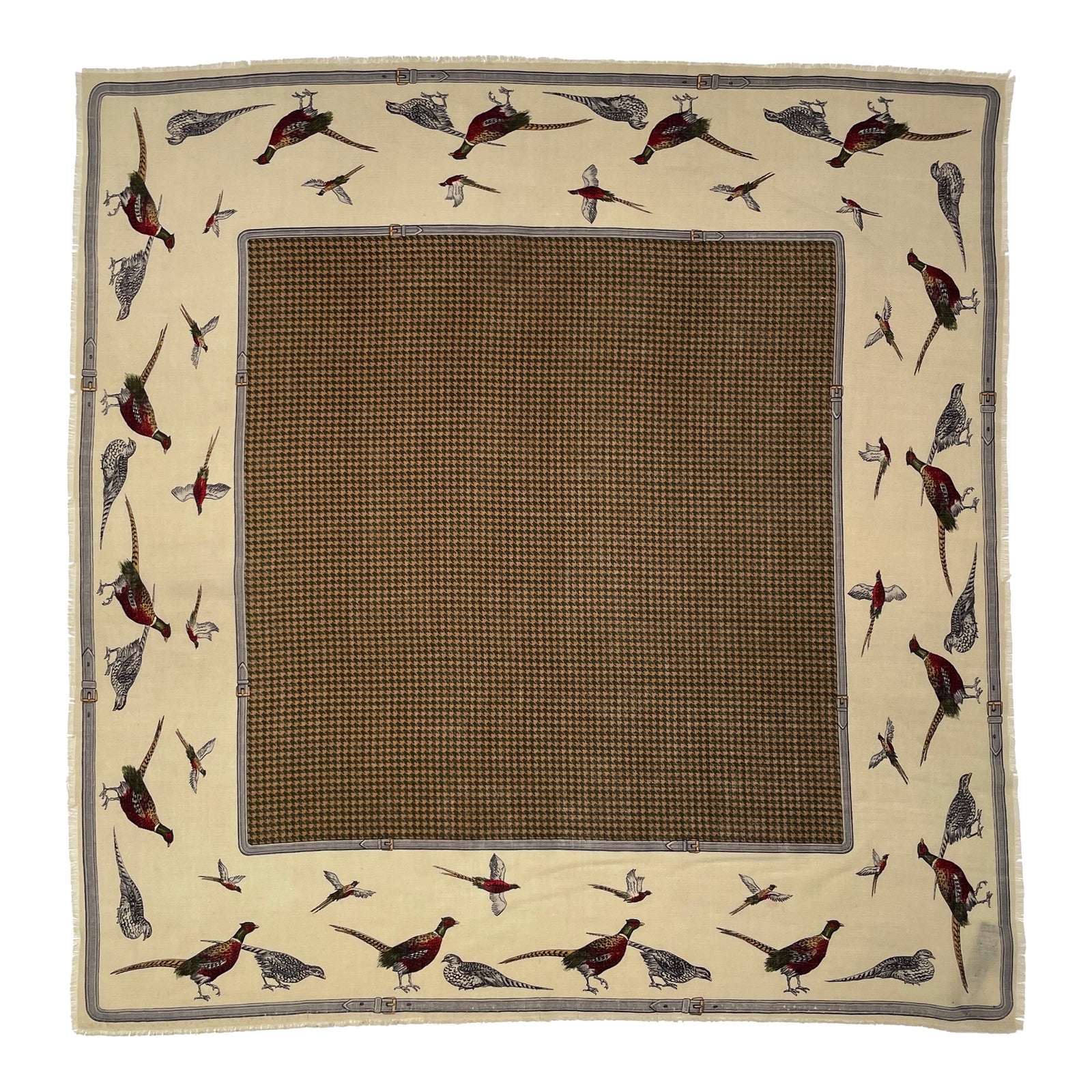 1980s Ralph Lauren Houndstooth Belting and Pheasant Wool Challis