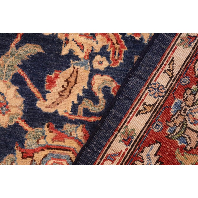 Red Boho Chic Ziegler Blue Red Hand-Knotted Wool Rug - 6'0'' X 8'10'' For Sale - Image 8 of 8