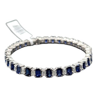 13.73 Ct Natural Emerald-Cut Sapphire & Diamond Tennis Bracelet For Sale