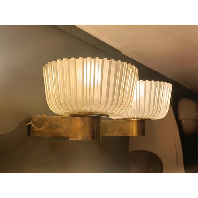 Brass and Glass Wall Lamps by Archimede Seguso for Seguso, Italy, 1940s, Set of 2 For Sale - Image 6 of 11