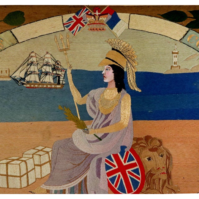 Textile Large Sailor's Woolwork of Britannia With Ships Celebrating Trade and Commerce For Sale - Image 7 of 17