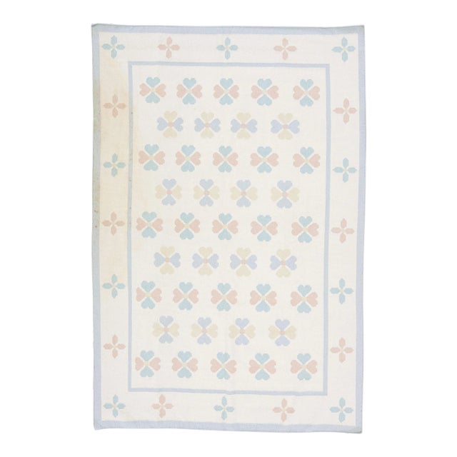 Vintage Kilim Ivory Handmade Wool Rug With a Floral Pattern For Sale