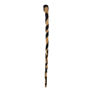 Vintage Hand-Carved Snake Walking Cane in Wood With Black Spiral Folk Art Design