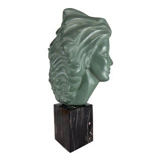 Mid-Century Vintage French Terra-Cotta Art Deco Bust For Sale