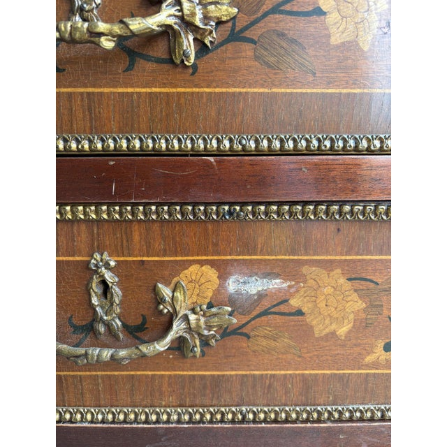 Pair of Antique French Louis XV-Style Marble Tall Cabinets With Inlaid Marquetry, A Pair For Sale - Image 9 of 12
