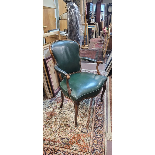 Antique French Green Leather Arm Chair For Sale In Philadelphia - Image 6 of 13