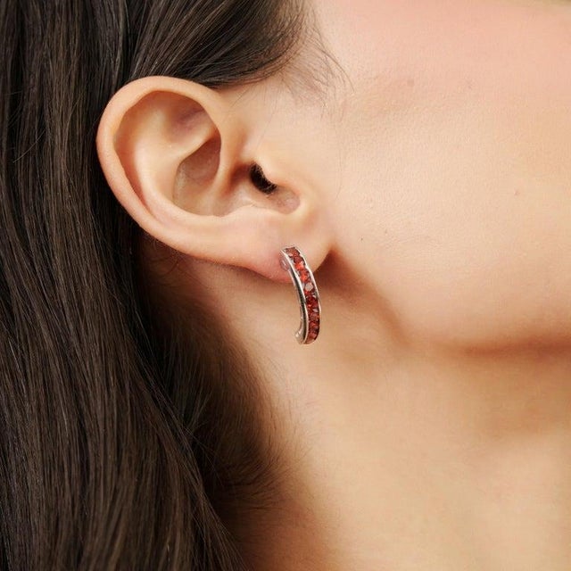 Deep Red Garnet Birthstone Earrings in Sterling Silver for Mom's Gift- 2 Pieces For Sale - Image 6 of 10