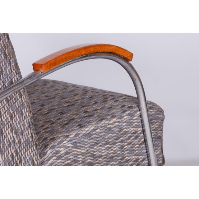 Brown Czech Bauhaus Armchair in Chrome and Beech attributed to Mücke Melder, 1930s For Sale - Image 8 of 10
