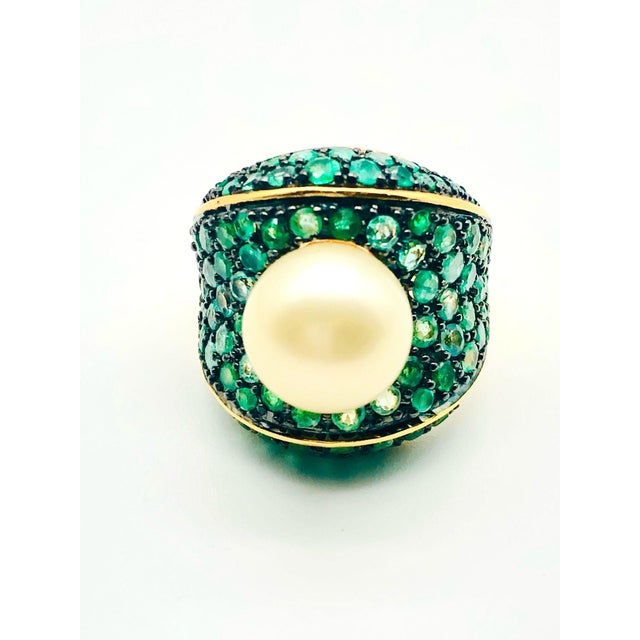 Baroque Bochic "Orient" Natural Emerald & South Sea Pearl Ring Set In 18K Gold & Silver For Sale - Image 3 of 18